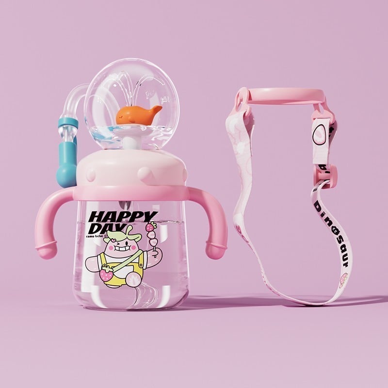 Drinking Cup With Whale Squirt, Weighted Sippy Cups With Adjustable Straps