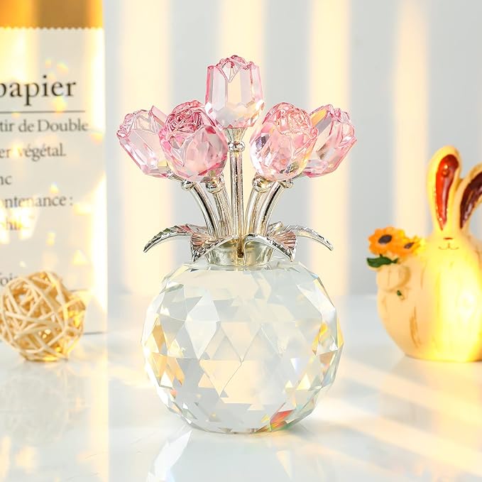 Colorful Rose Figurine in Display Vase