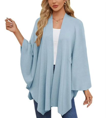Autumn Women's Elegant Shawl Wraps Soft Open Front Poncho Sweater