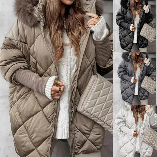 ✨Women’s Fashion Mid-length Parka 🧥 – Autumn And Winter Knit Sleeve Patchwork, Flattering Fit for Cold Days