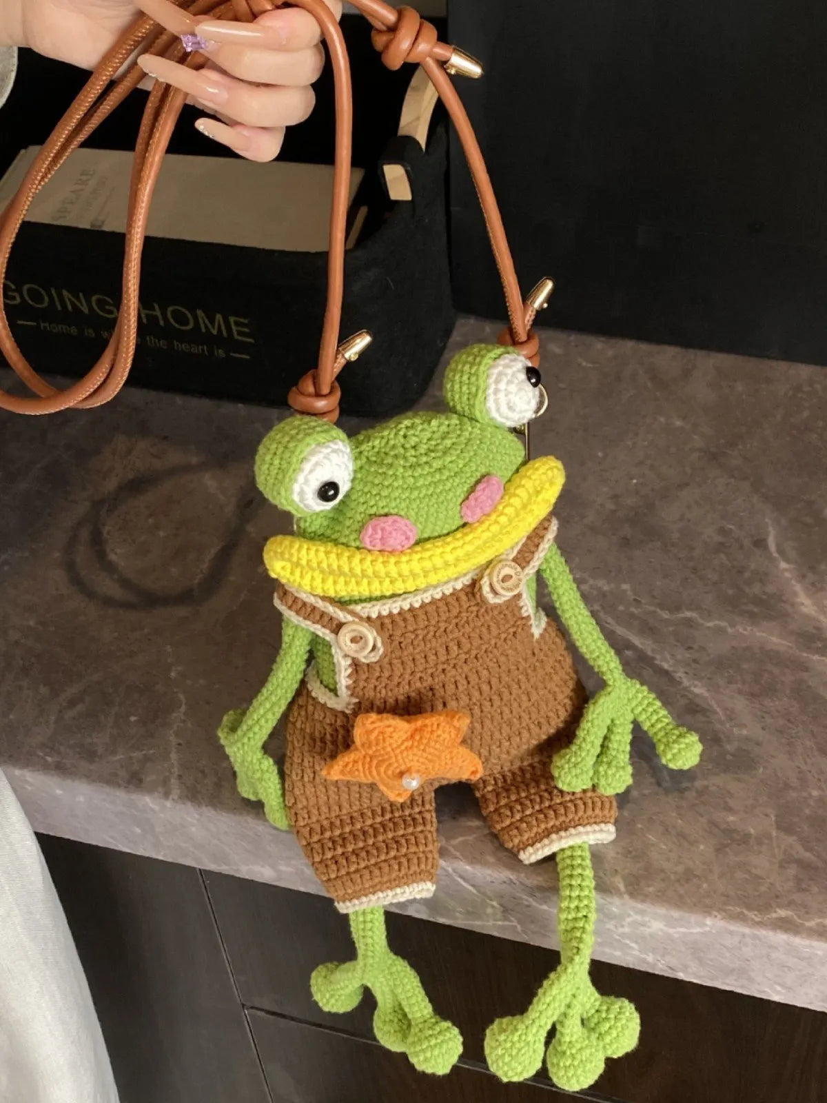 Handmade Crochet Big Mouth Frog Crossbody Bag