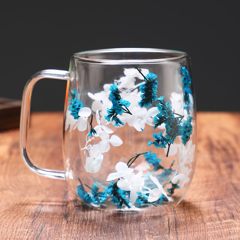 🌸Transparent Double Glass Flower Tea Cup