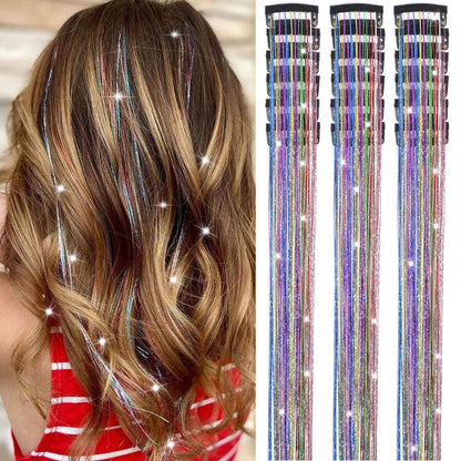 The AuraSparkle Tinsel Extensions - Clip-In Rainbow Sparkle for Instant Glamour + 50% OFF