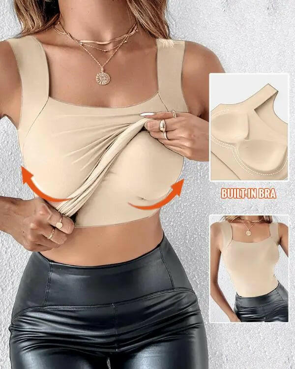 Women’s U-Neck Thermal Tank with Built-In Bra 