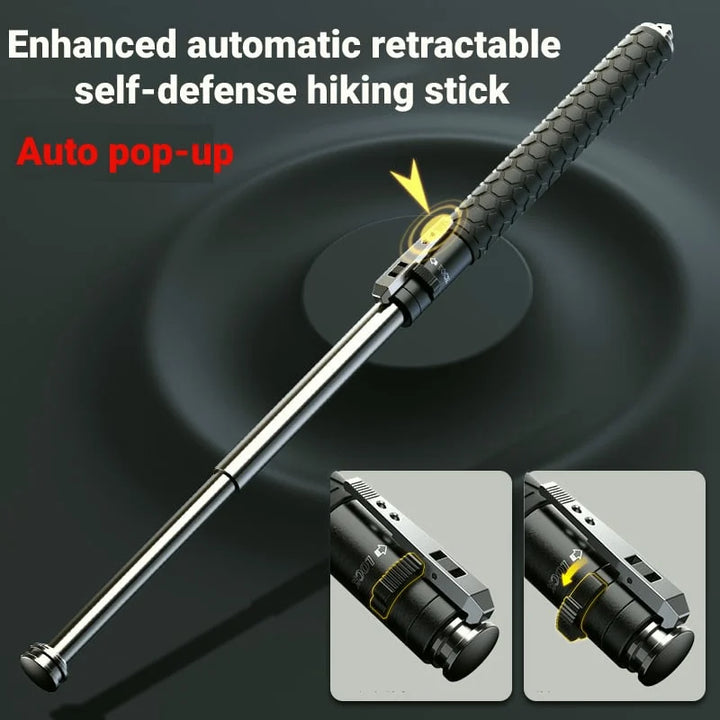 Enhanced automatic retractable self-defense hiking stick