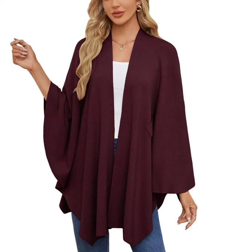 Autumn Women's Elegant Shawl Wraps Soft Open Front Poncho Sweater