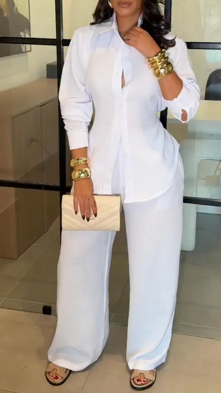 Women's Oversized Open Shirt and Pleated Wide Leg Pant Set