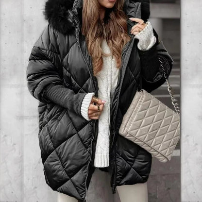 ✨Women’s Fashion Mid-length Parka 🧥 – Autumn And Winter Knit Sleeve Patchwork, Flattering Fit for Cold Days