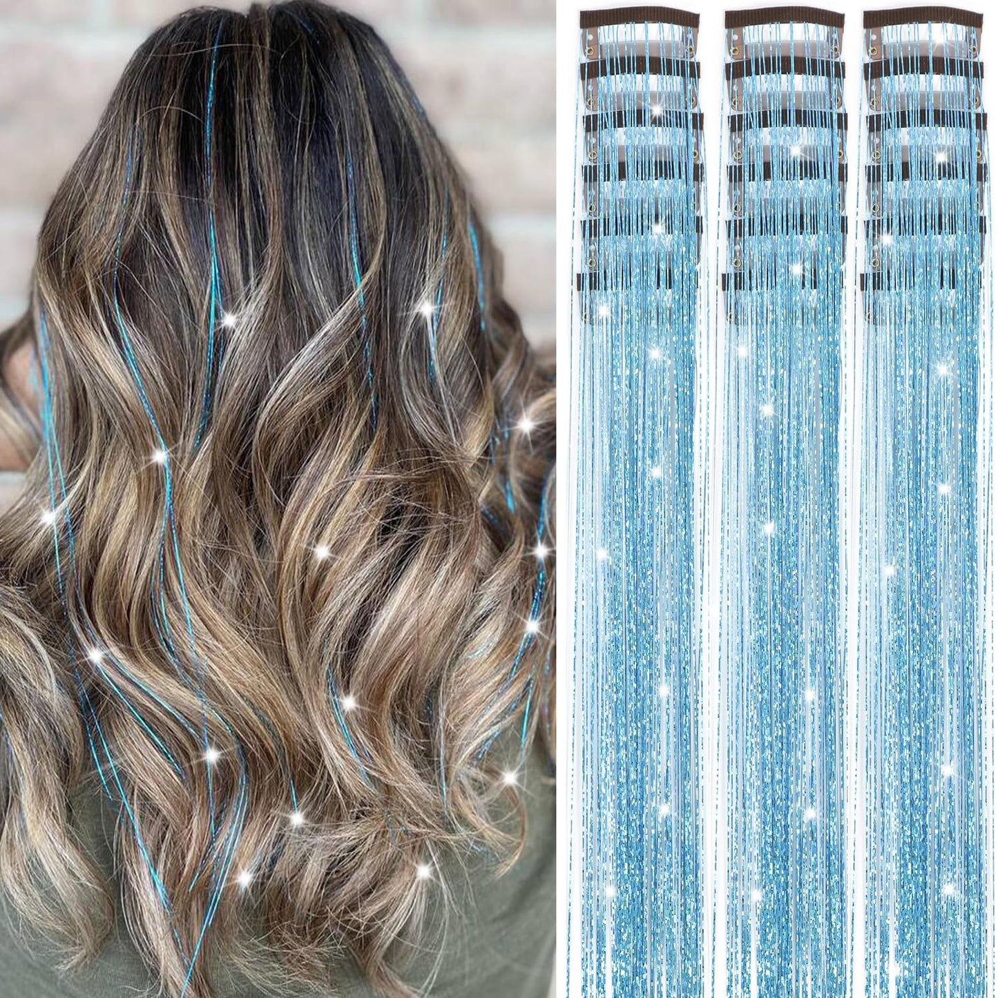 The AuraSparkle Tinsel Extensions - Clip-In Rainbow Sparkle for Instant Glamour + 50% OFF