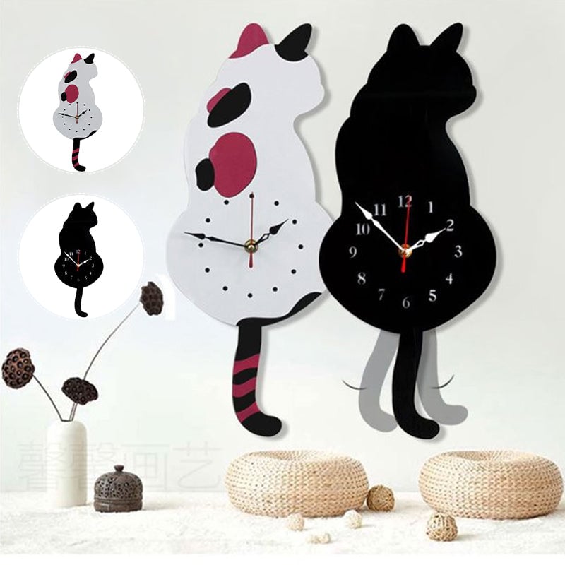 Nordic cat with wagging tail wall clock