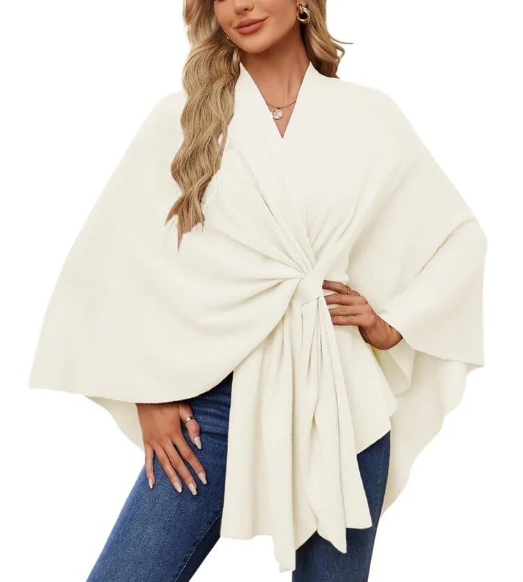 Autumn Women's Elegant Shawl Wraps Soft Open Front Poncho Sweater