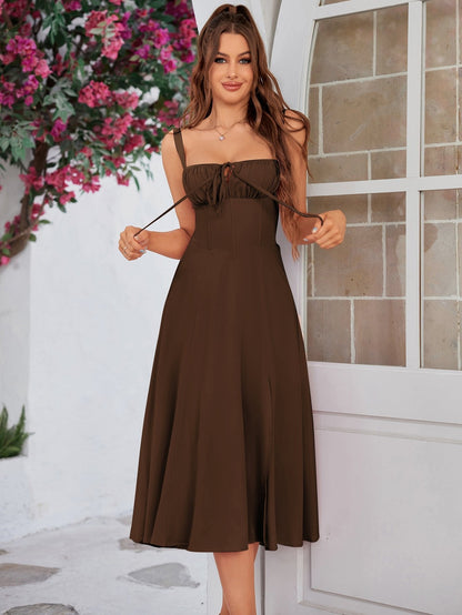 💐Ruched Bust Split Thigh Cami Dress