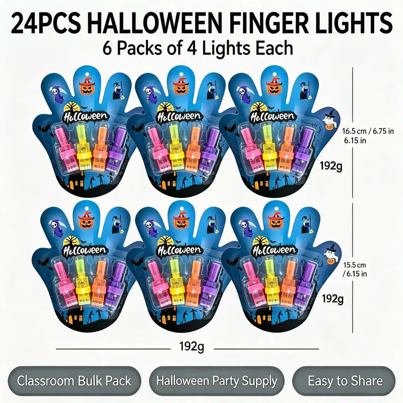Halloween LED Finger Projection Lights – 8/16/24-Piece Party Favor Sets