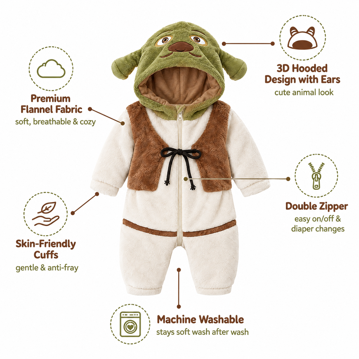 Baby Cozy Shrek Plush Hooded Romper Onesie