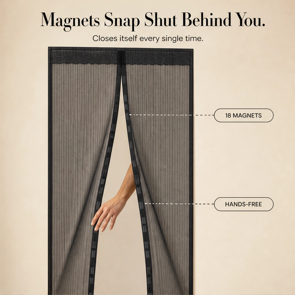 Maviglow™ – Hands-Free Magnetic Screen Door with Heavy-Duty Mesh & Auto-Close Magnets 