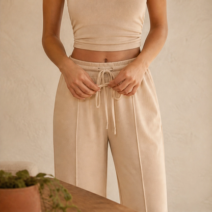 Maviglow™ – Ribbed Knit Sleeveless Crop Top & Wide-Leg Pants 2-Piece Set 