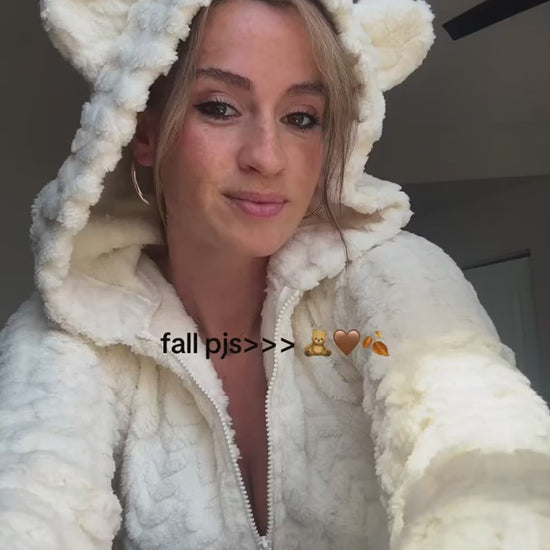Women's Cozy Bear Plush Hooded Romper Onesie