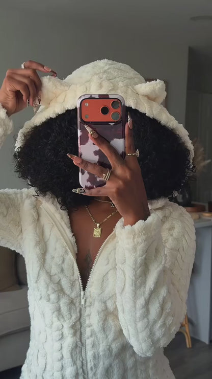 Women's Cozy Bear Plush Hooded Romper Onesie