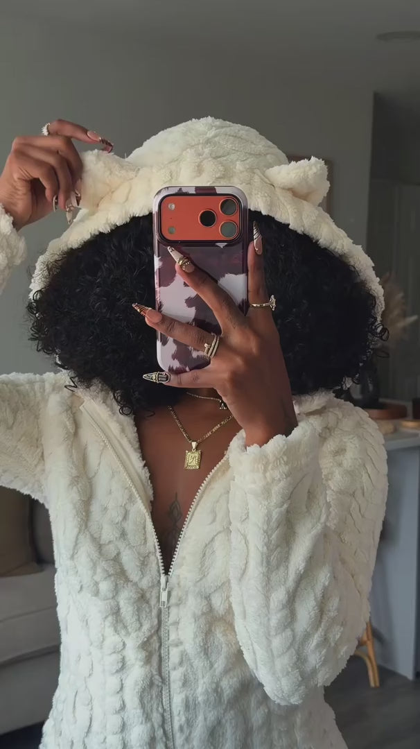 Women's Cozy Bear Plush Hooded Romper Onesie