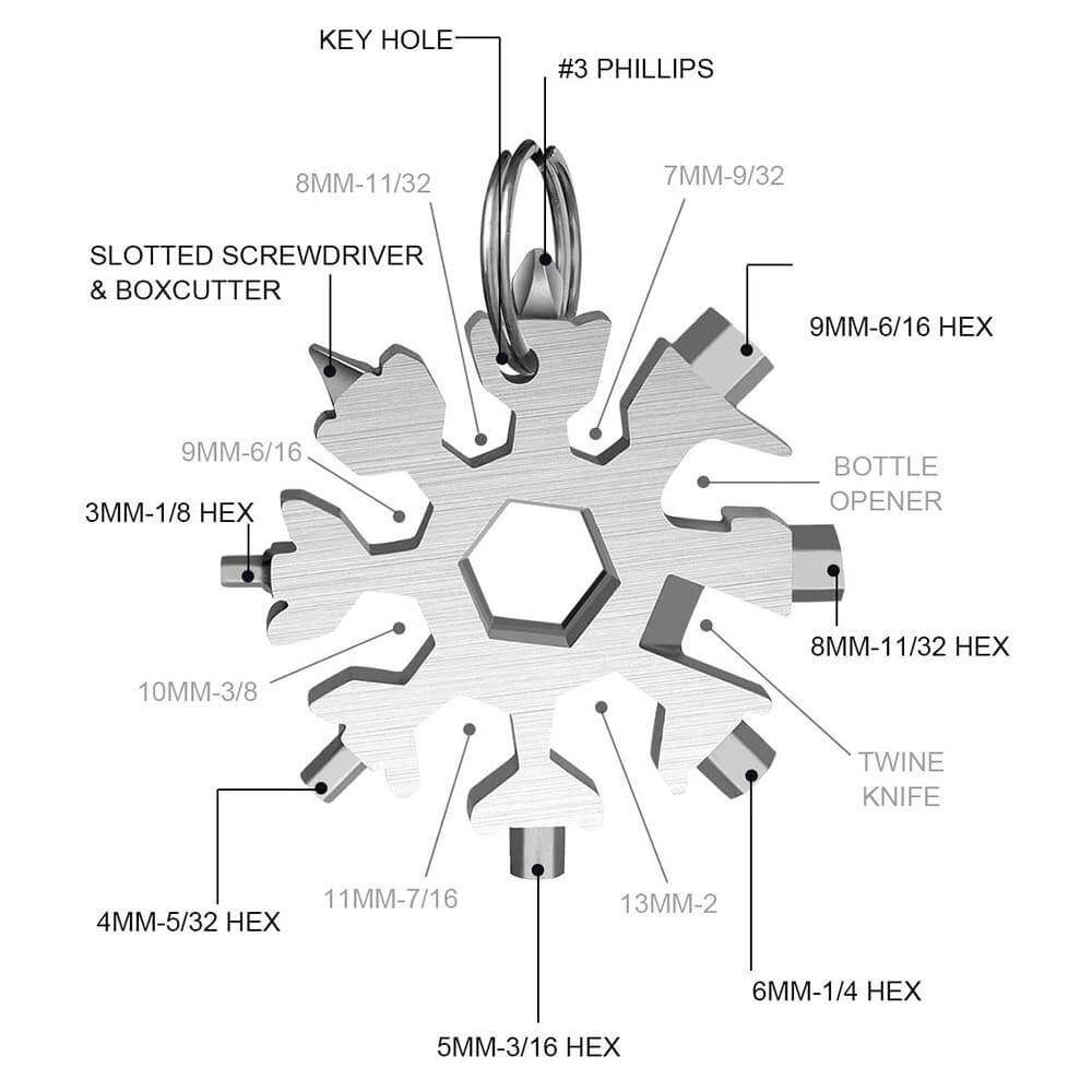 18 in 1 Snowflake Multipurpose Camp Survive Hand Tool - Image 3