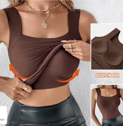 Women’s U-Neck Thermal Tank with Built-In Bra 