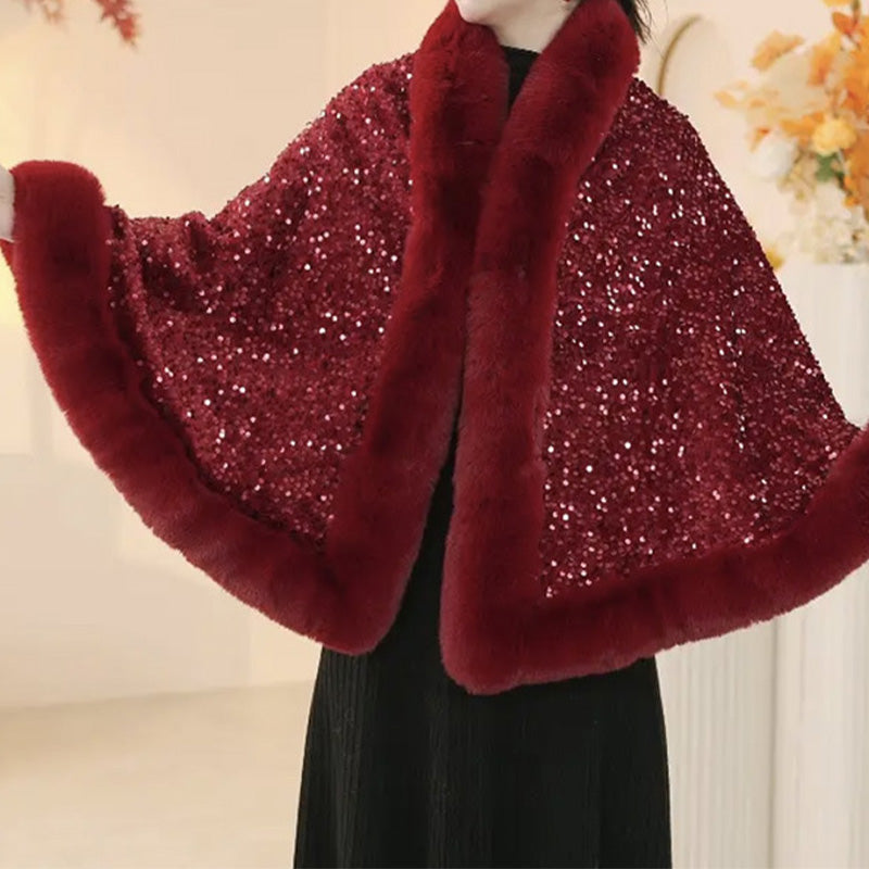 Elegant Faux Fur Sequin Shawl for Women - New Arrival