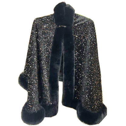 Elegant Faux Fur Sequin Shawl for Women - New Arrival