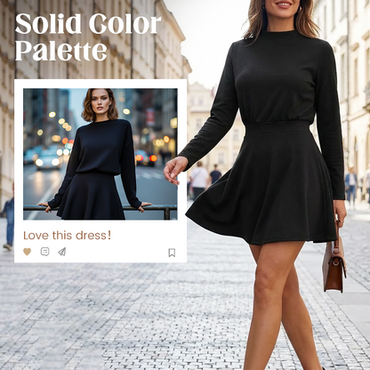 💖Women's Mock Neck Knit A-Line Mini Dress