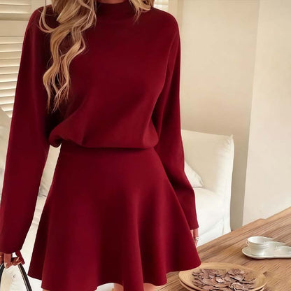 💖Women's Mock Neck Knit A-Line Mini Dress