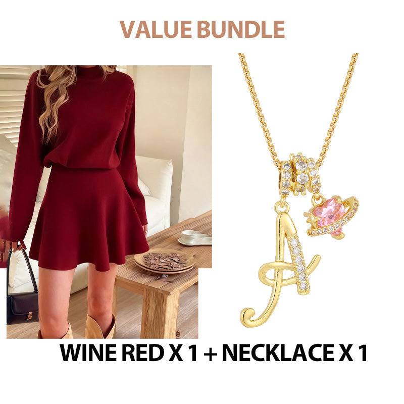 💖Women's Mock Neck Knit A-Line Mini Dress