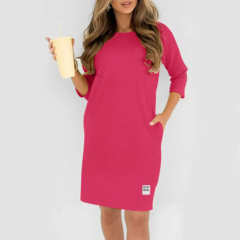 ✨🔥Women's Crew Neck Casual Loose T-Shirt Dress💕