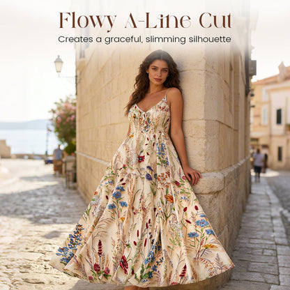 👗🥰Plus Size Floral Print Spaghetti Strap Midi Dress