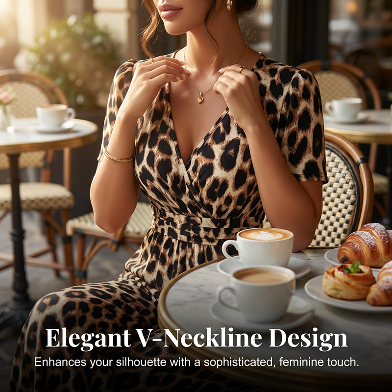 Leopard Print V-Neck Wide-Leg Jumpsuit